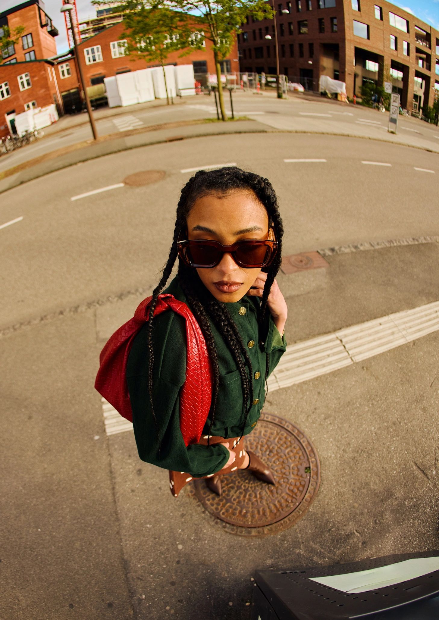 Fashionable woman walking in a city street
